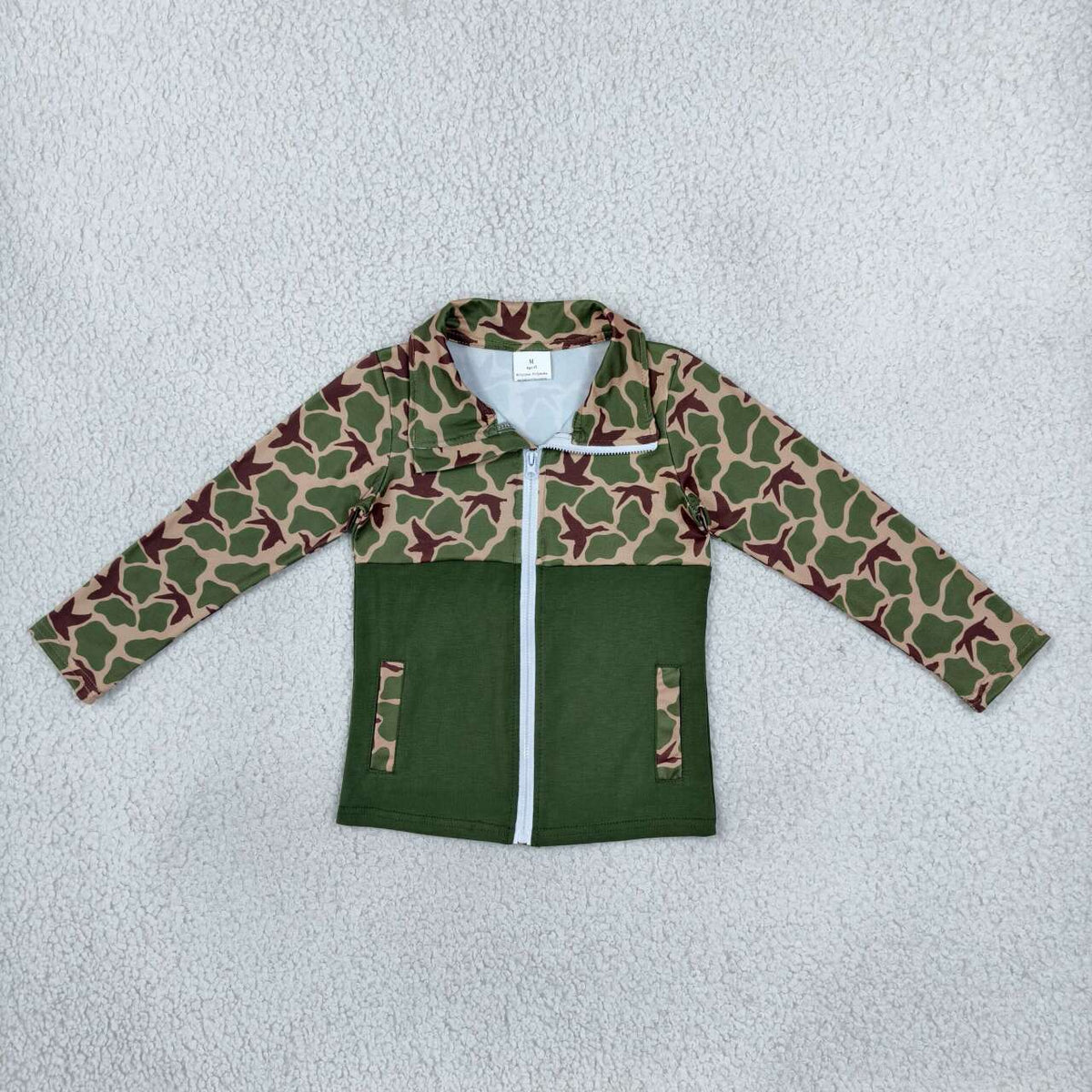Duck green camo color boy long sleeve zip top