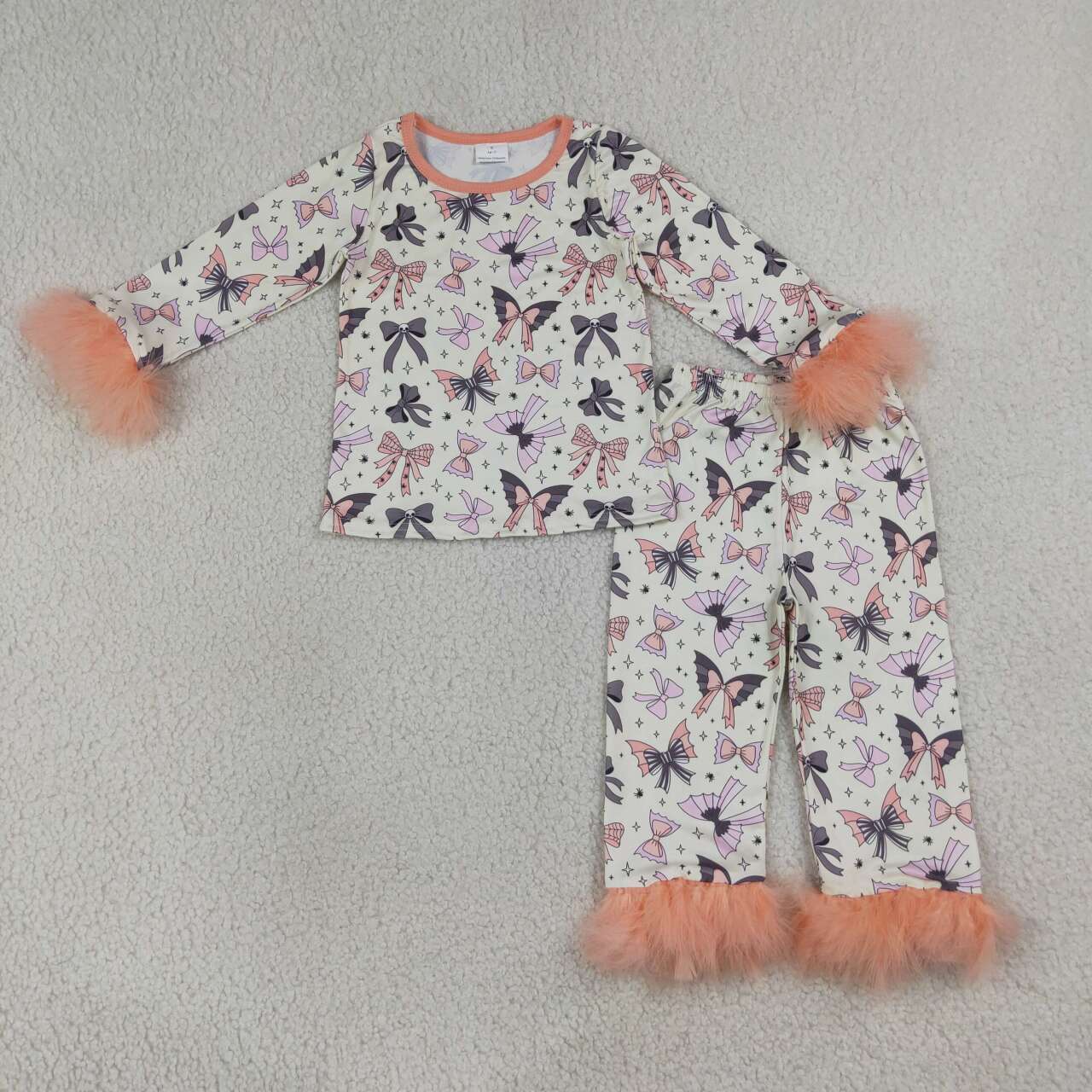 Halloween bow print girls long sleeve pajama set