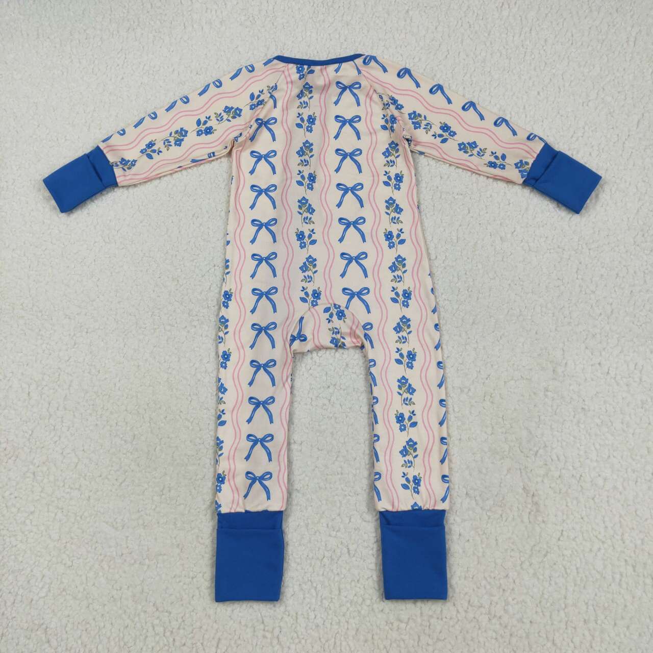 USA SHOP Toddle baby girl blue bow floral long sleeve zip romper