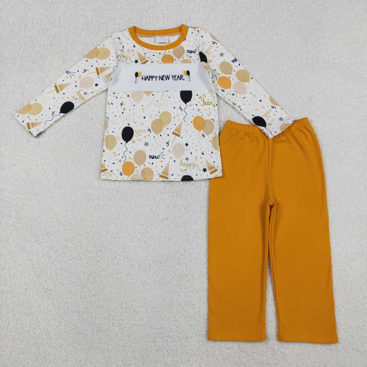 Emboridery Happy New Year long sleeve top matching pants boy clothes