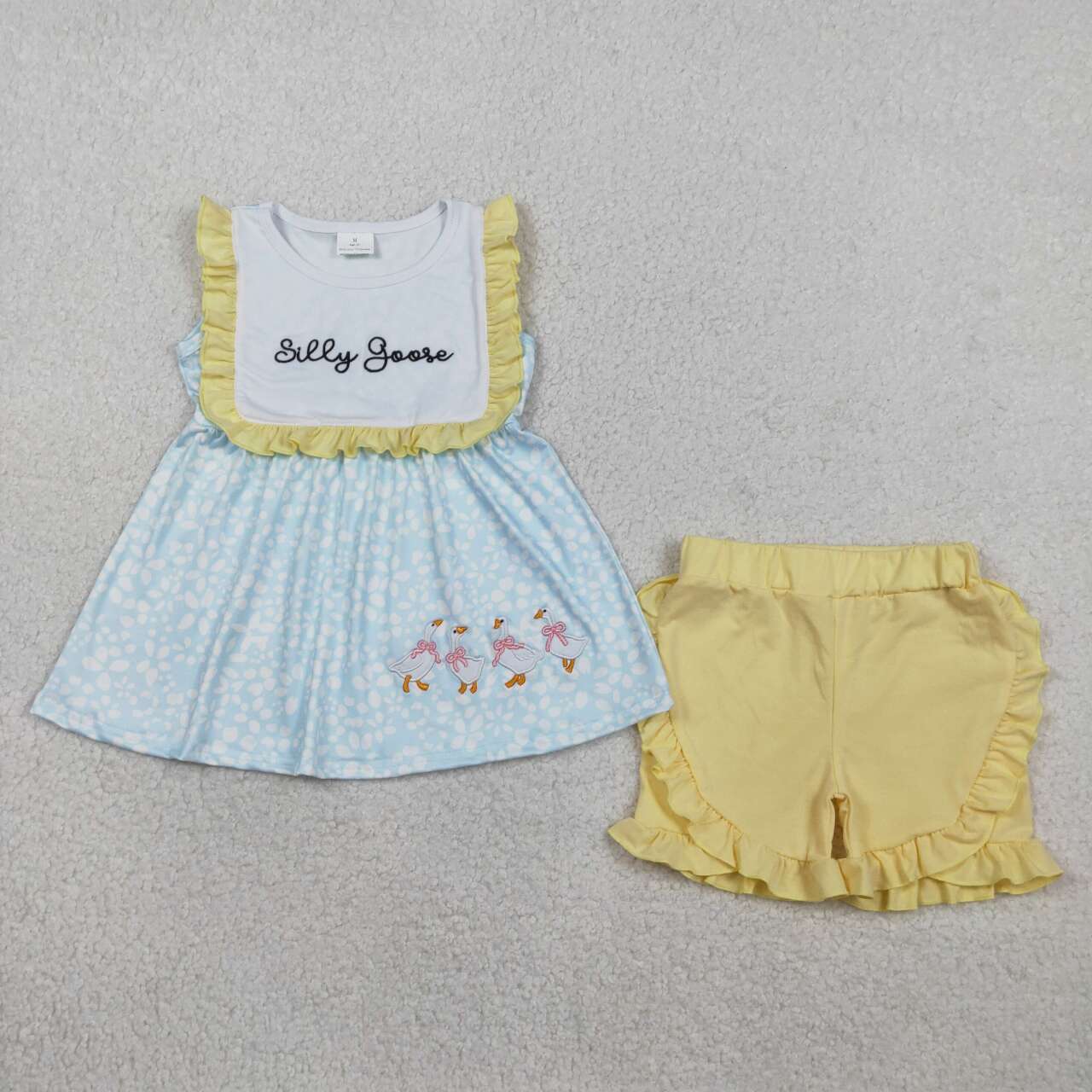 Silly Goose embroidery shirt matching shorts girls summer outfit