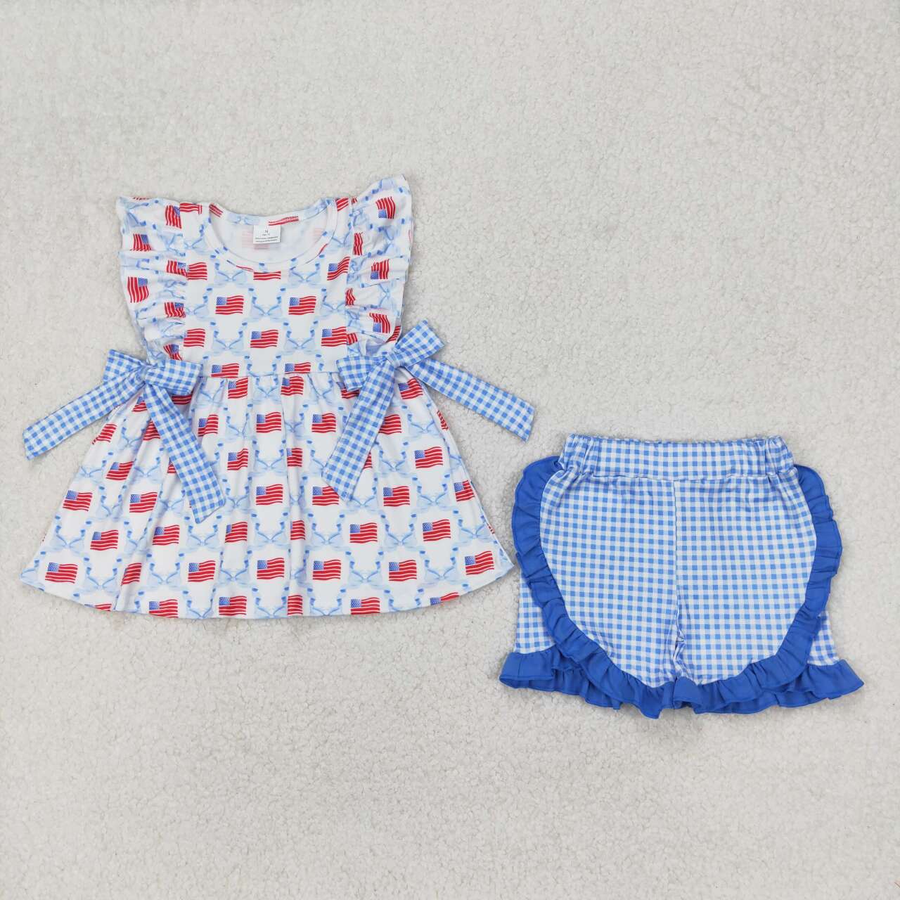 American flag blue bow girls July 4th outfit
