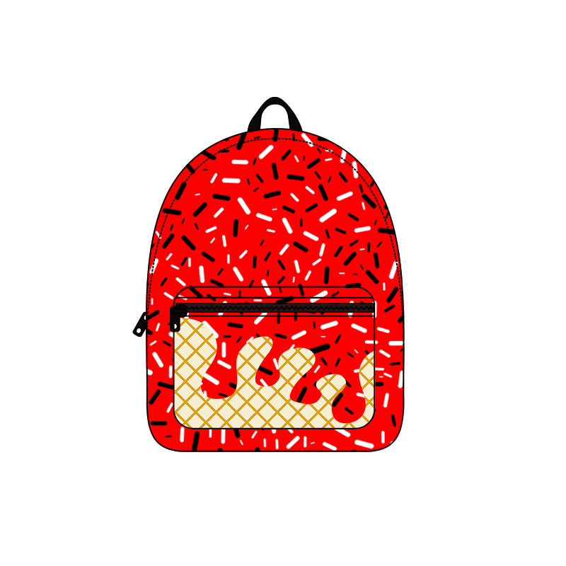 Red ice cream sprinkle design kids baby backpack preorder