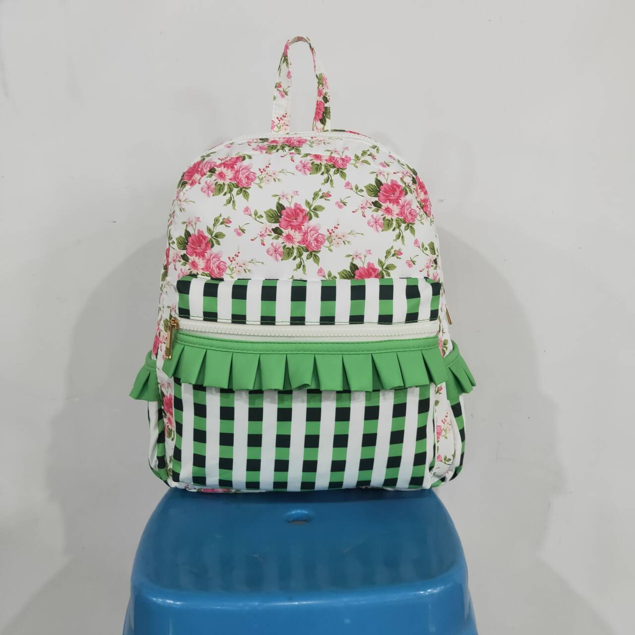 toddle baby girls floral green checkered mini backpack