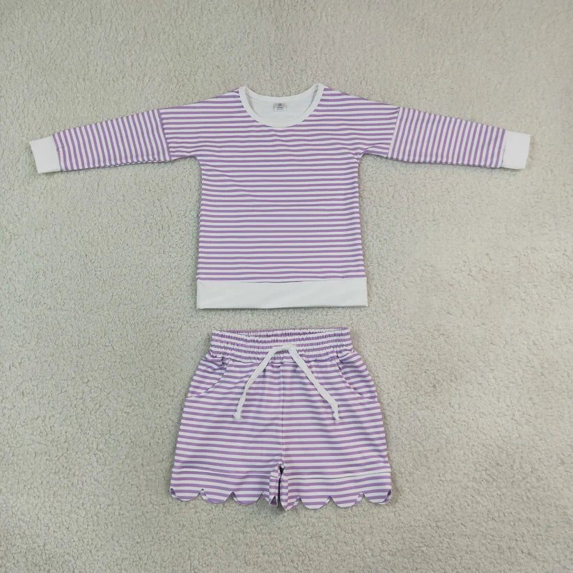 Lime green stripes long sleeve yoga pullover top matching shorts girls outfit
