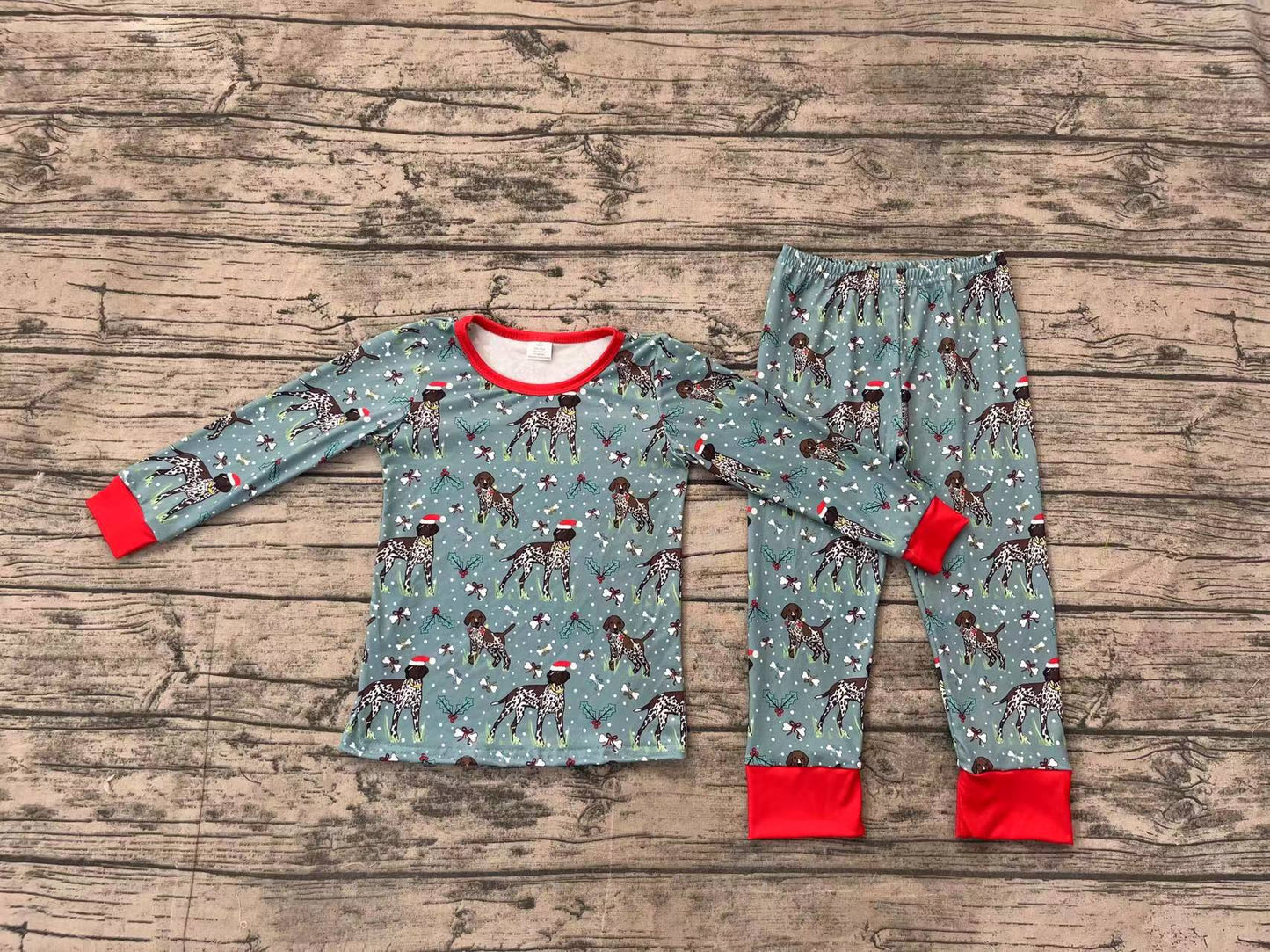 wholesale kids boy christmas dog print long sleeve pajama set preorder