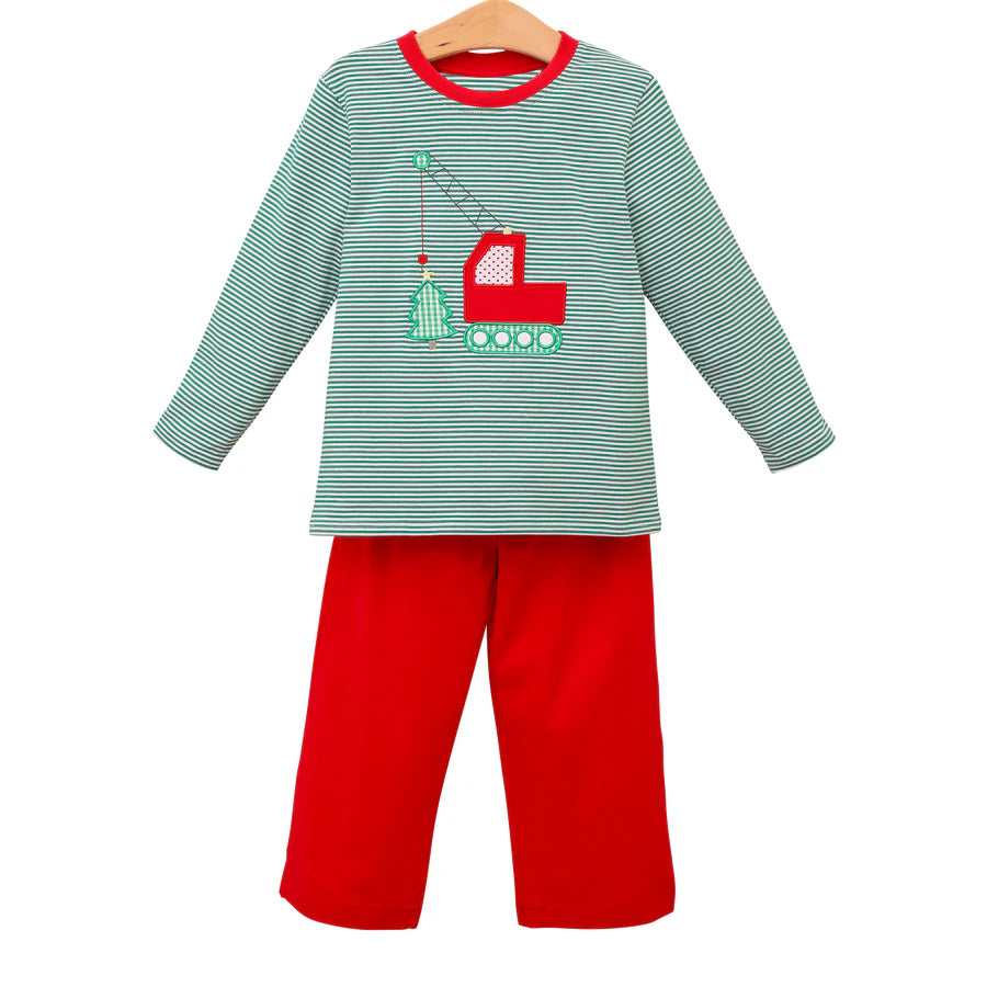 boy christmas tree construction two pieces pajama set preorder