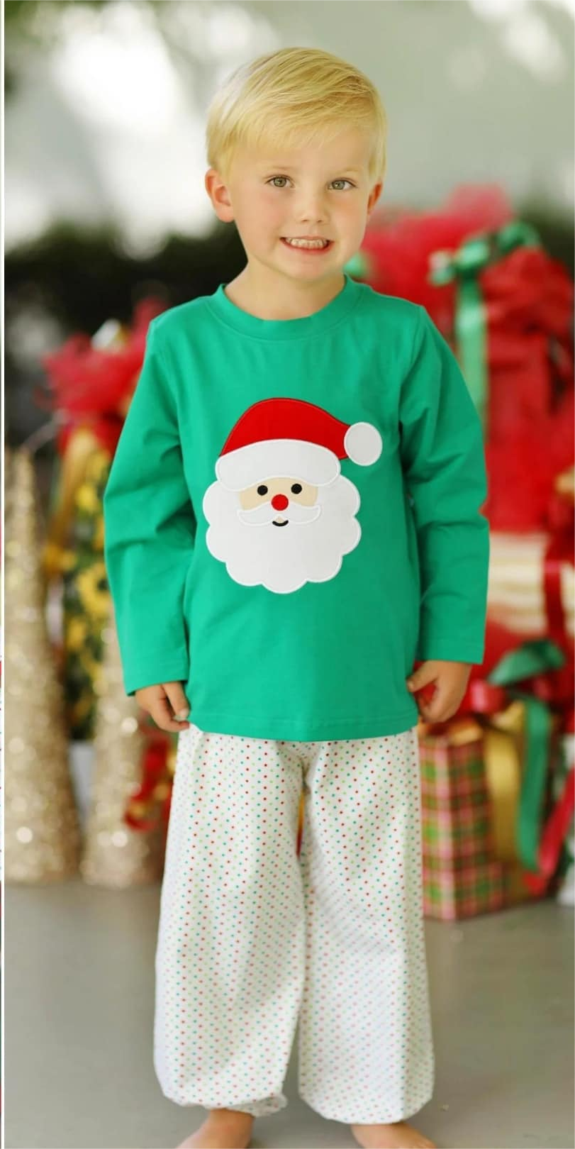 Christmas Santa green top polka dots pants baby clothes preorder