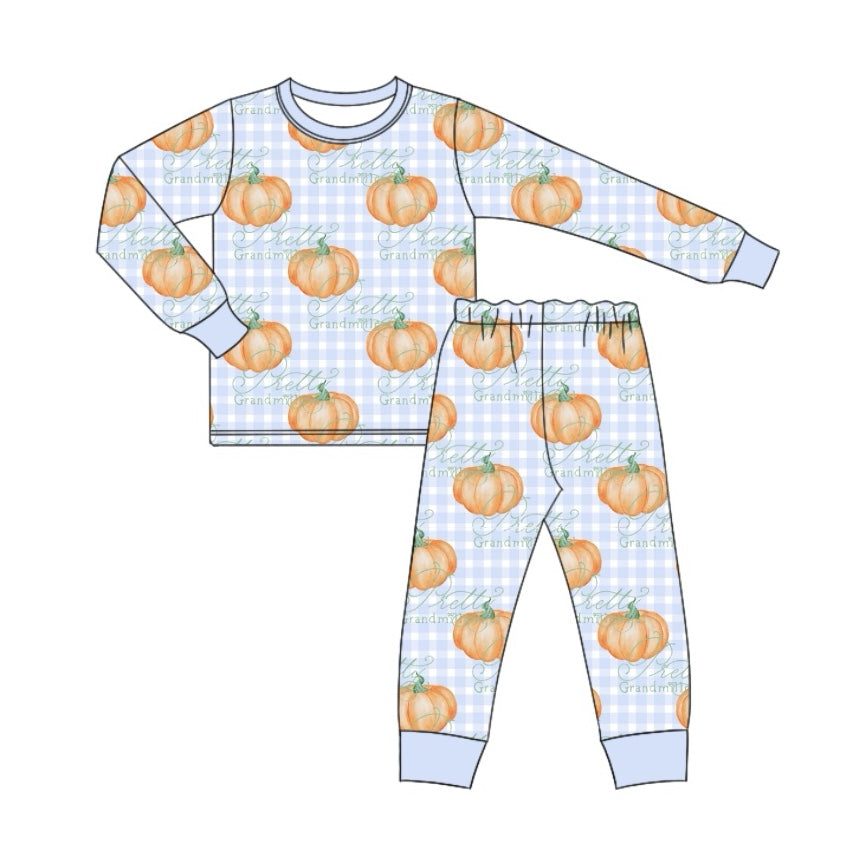 boy blue plaid pumpkin long sleeve pajama set preorder