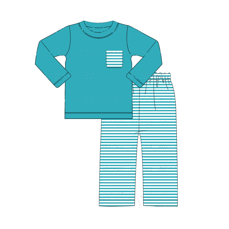 baby boy blue pocket top stripes pants fall winter Christmas outfit preorder