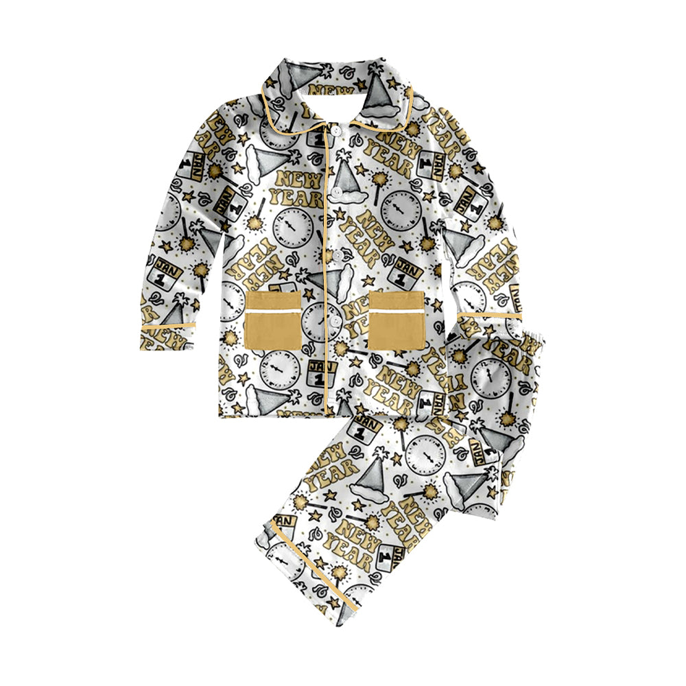Happy New Year baby boy button down long sleeve pajama set preorder