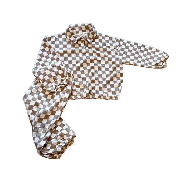 Khaki Checkered Long Sleeve Baby Boy Outfit Preorder