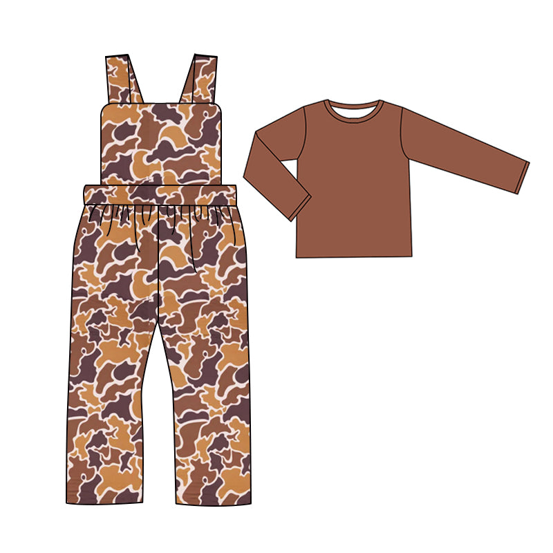 Wholesale baby boy brown top matching camo jumpsuit clothes preorder