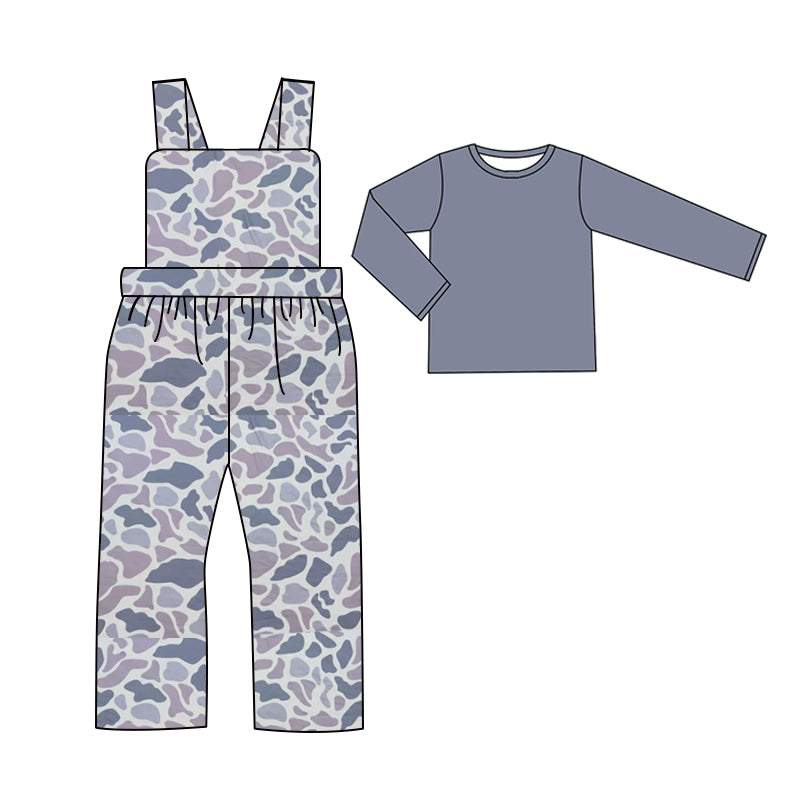 Wholesale baby boy grey top matching camo jumpsuit clothes preorder