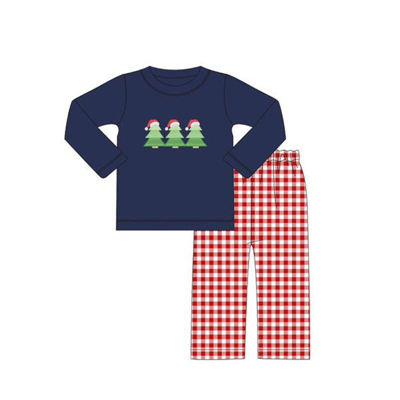 Christmas tree shirt red plaid pants boys long sleeve outfit preorder