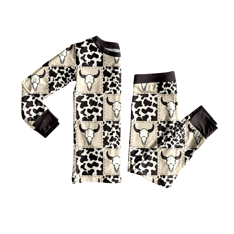 Black cowhide western cow kids long sleeve outfit preorder