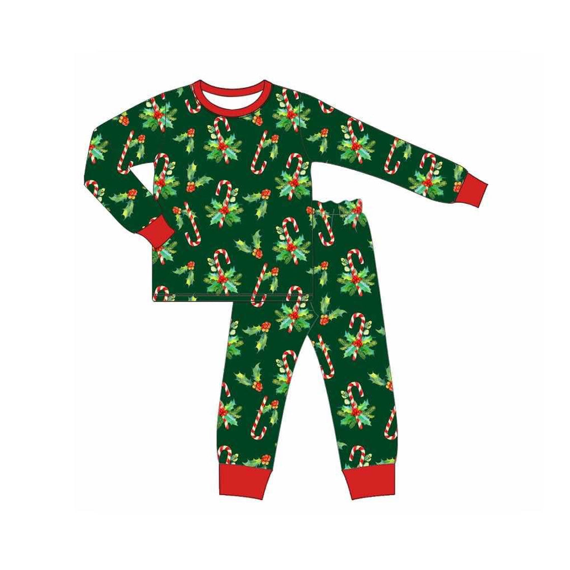 Toddle boy Christmas candy cane holly berry long sleeve outfit preorder