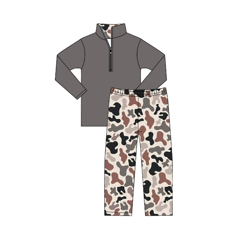 Toddle boy dark grey top camo pants fall winter clothes preorder