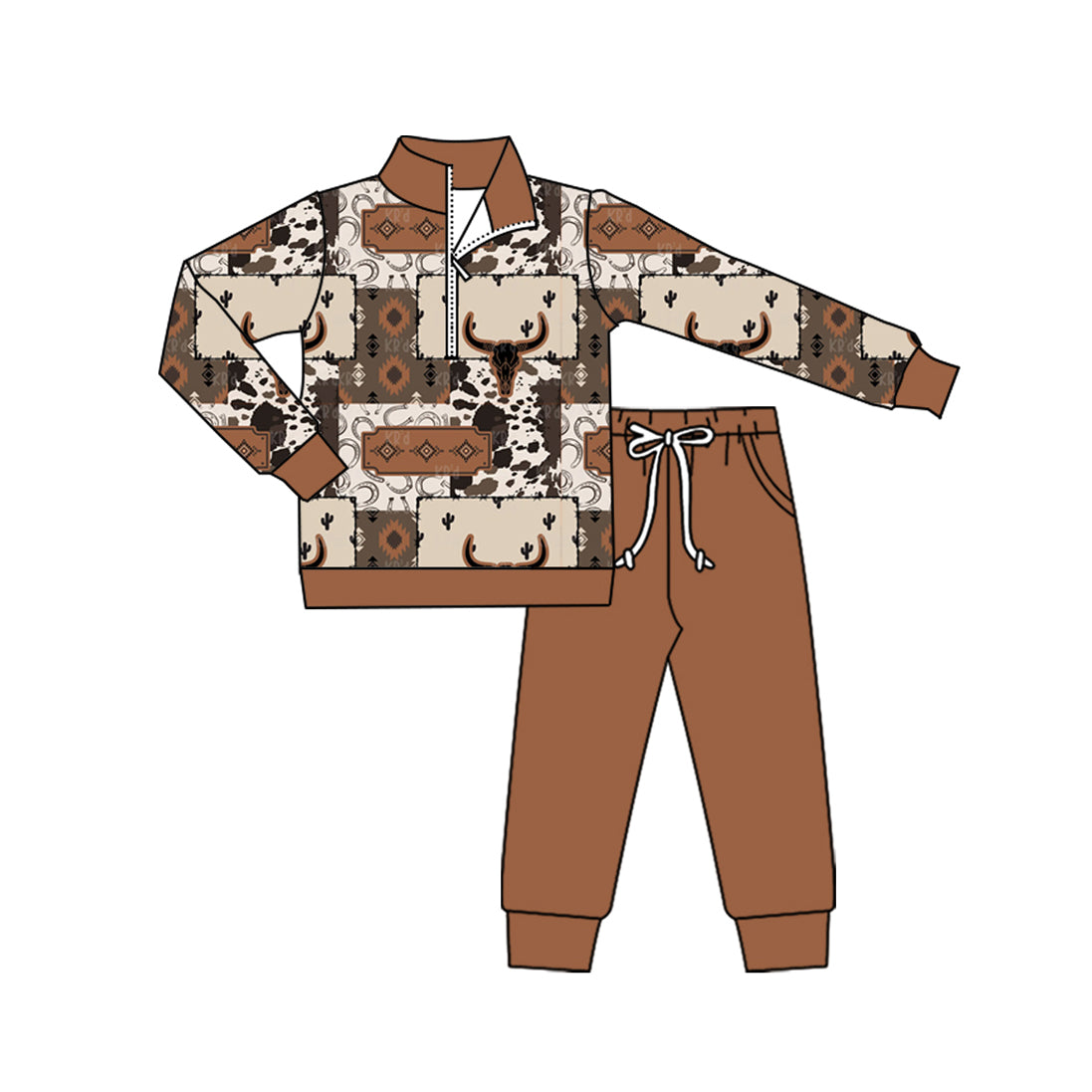 Western cow cactus boys long sleeve matching outfit preorder
