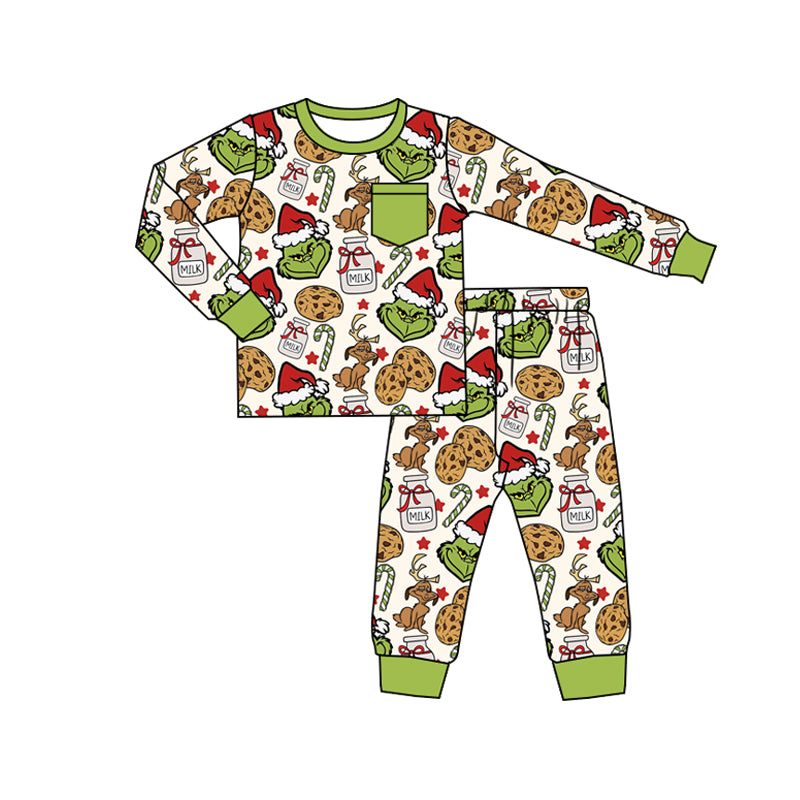 Christmas green face design kids matching pajama set preorder