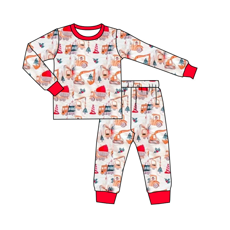 Christmas construction boys long sleeve pajama set outfit preorder