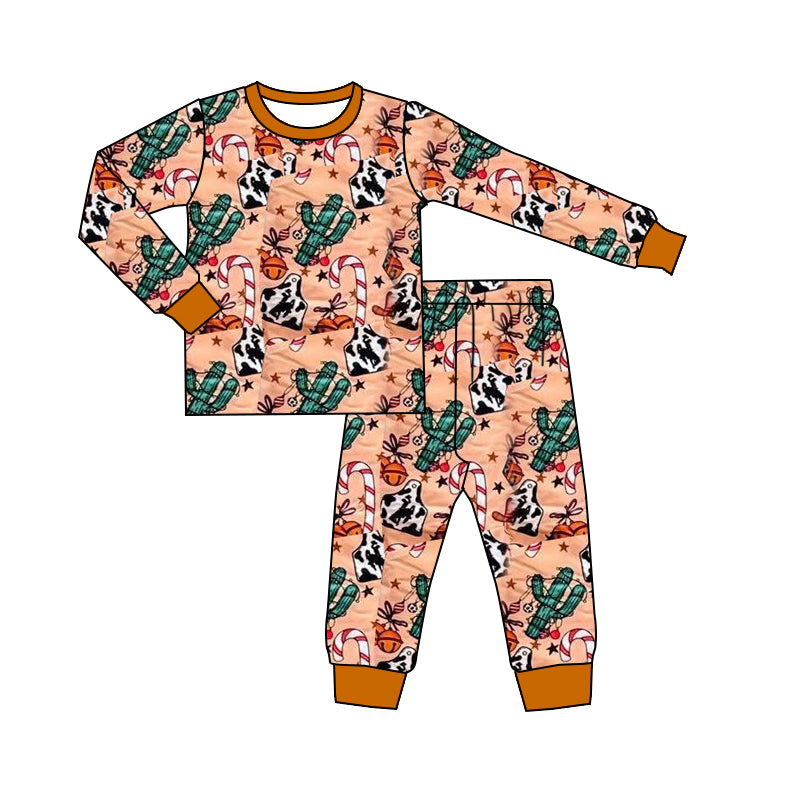 Christmas western cactus boys long sleeve pajama set outfit preorder