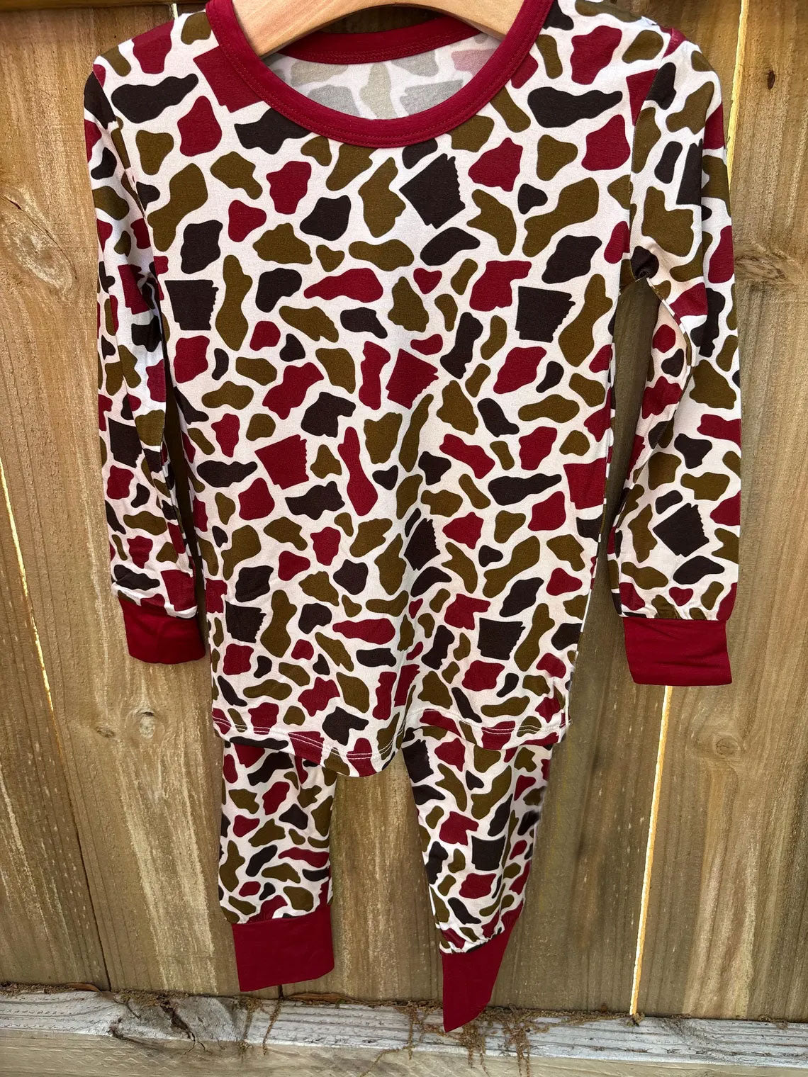 Maroon green camo kids baby boy long sleeve pajama set outfit preorder