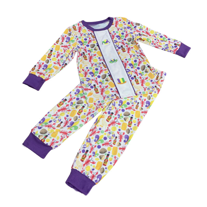 Mardi Gras design boys long sleeve pajama set outfit preorder