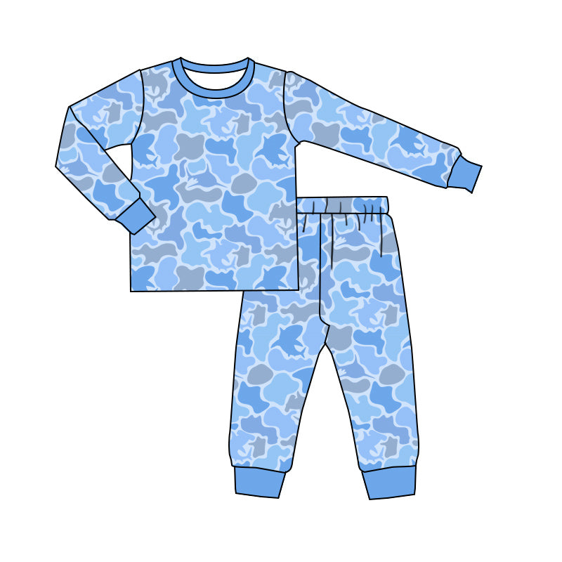 Blue camo kids baby boy long sleeve outfit preorder