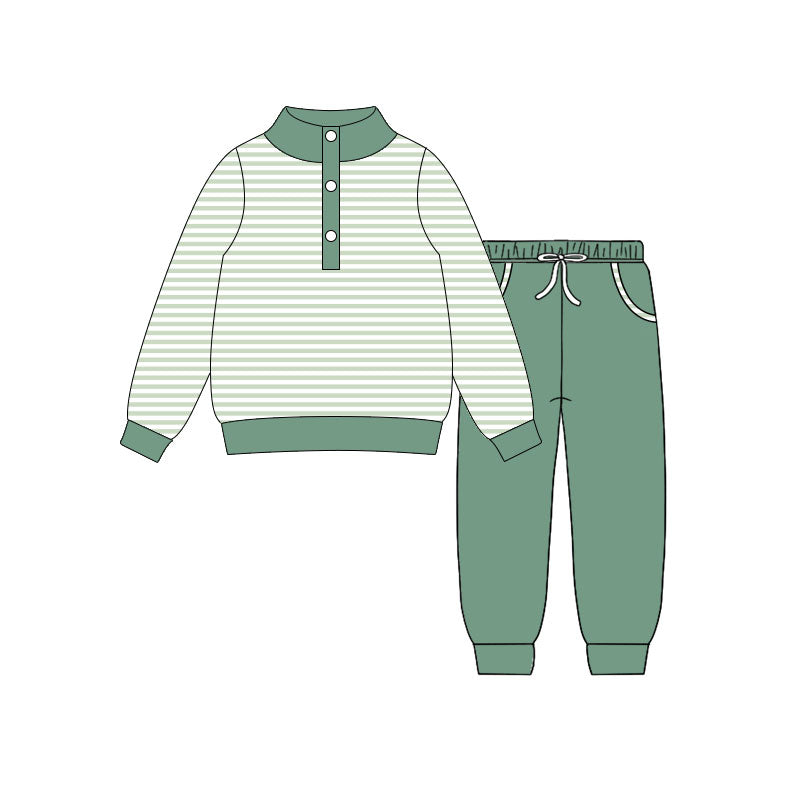 Green stripes top matching pants baby boy outfit preorder