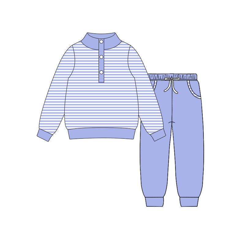 Blue stripes top matching pants baby boy outfit preorder