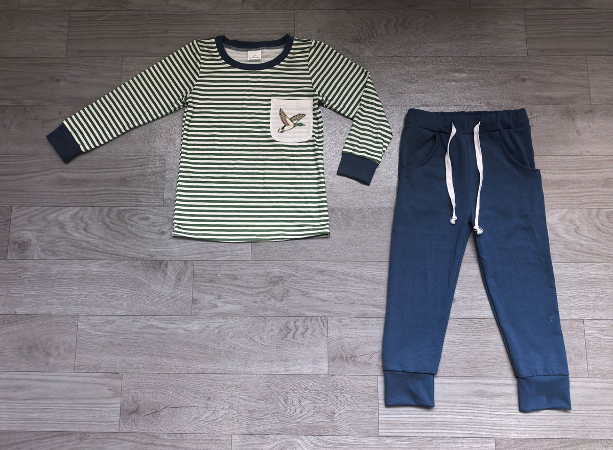 Boys mallard duck embroidery top matching pants outfit preorder