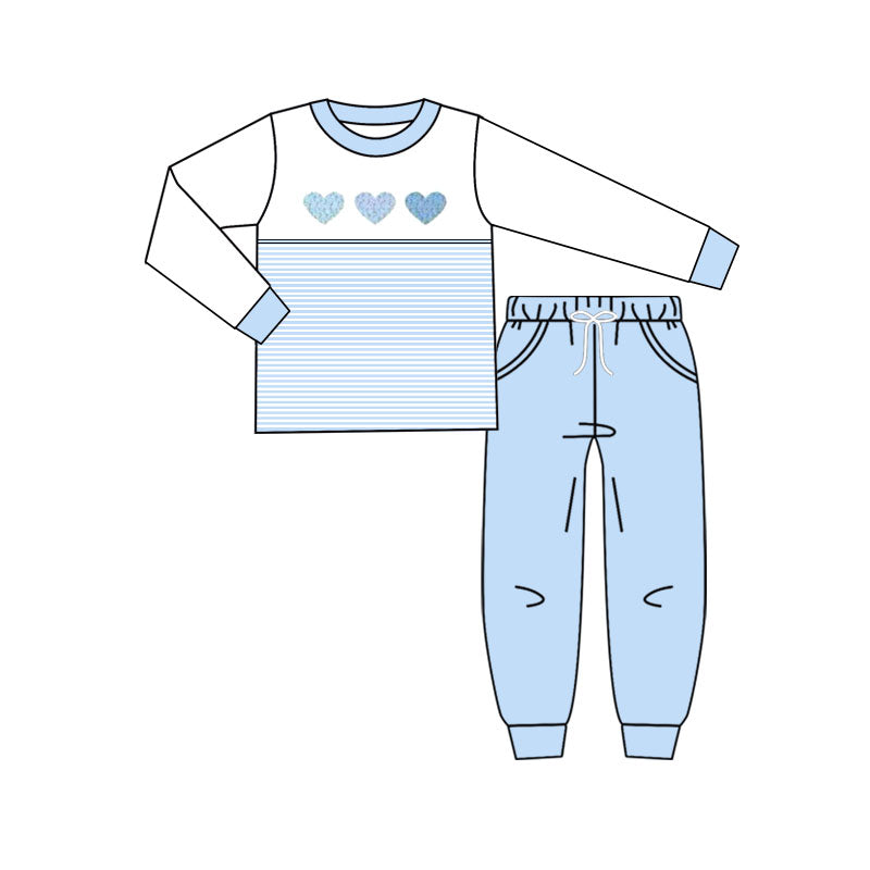 Valentines heart long sleeve top matching pants baby boy outfit preorder