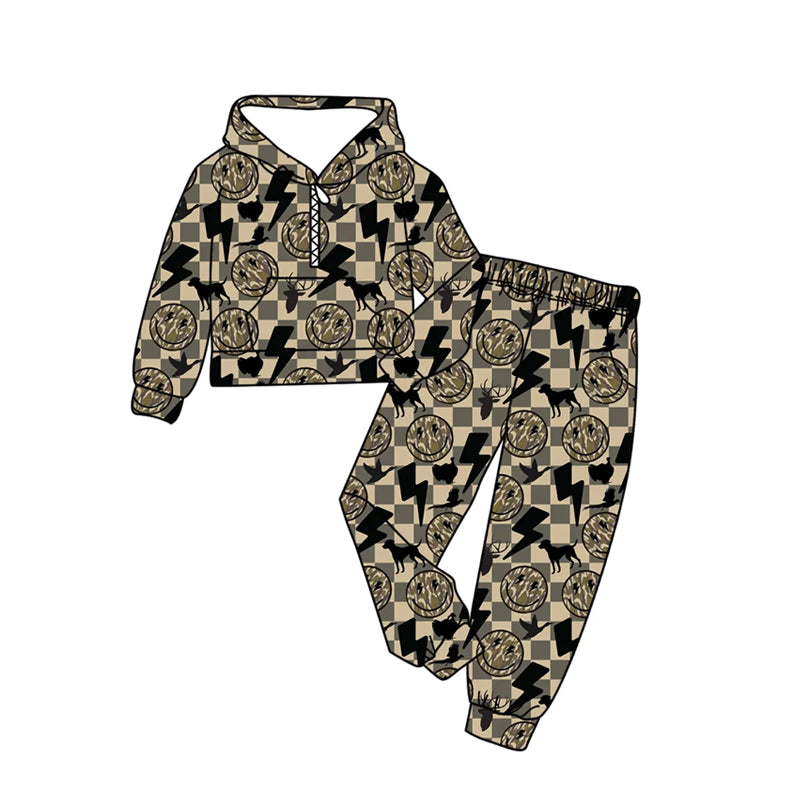 Smile face hunting season long sleeve top matching pants baby boy outfit preorder