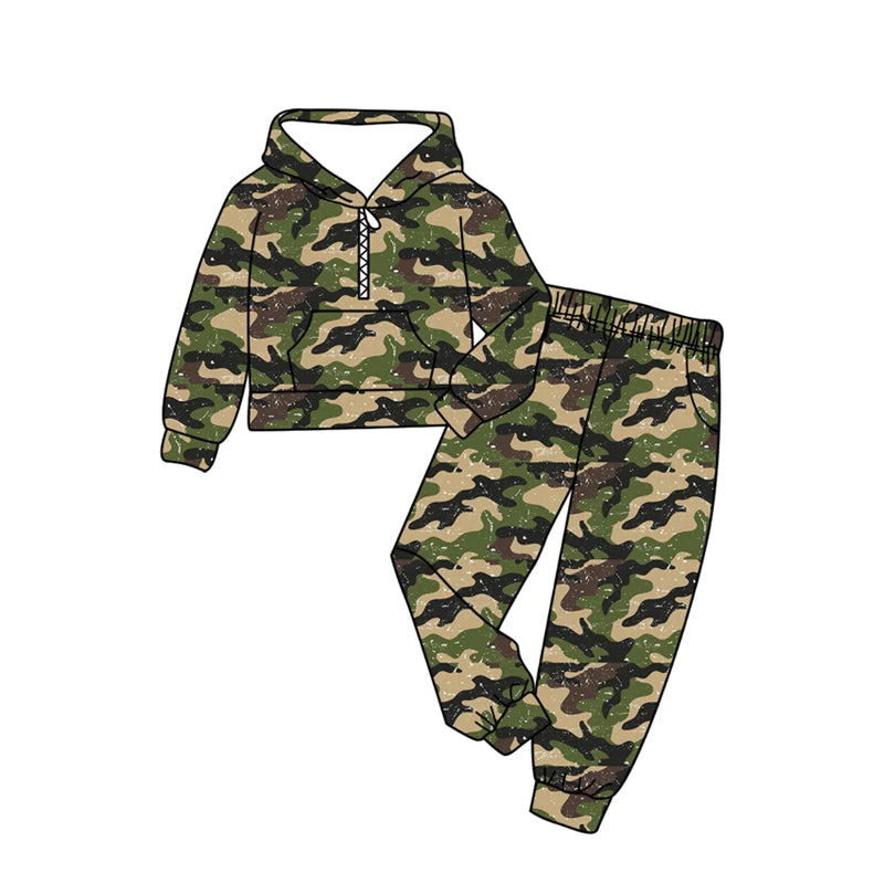 Green black camo long sleeve top matching pants baby boy outfit preorder