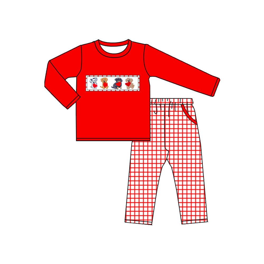 Valentines day dog heart print long sleeve top matching pants baby boy outfit preorder