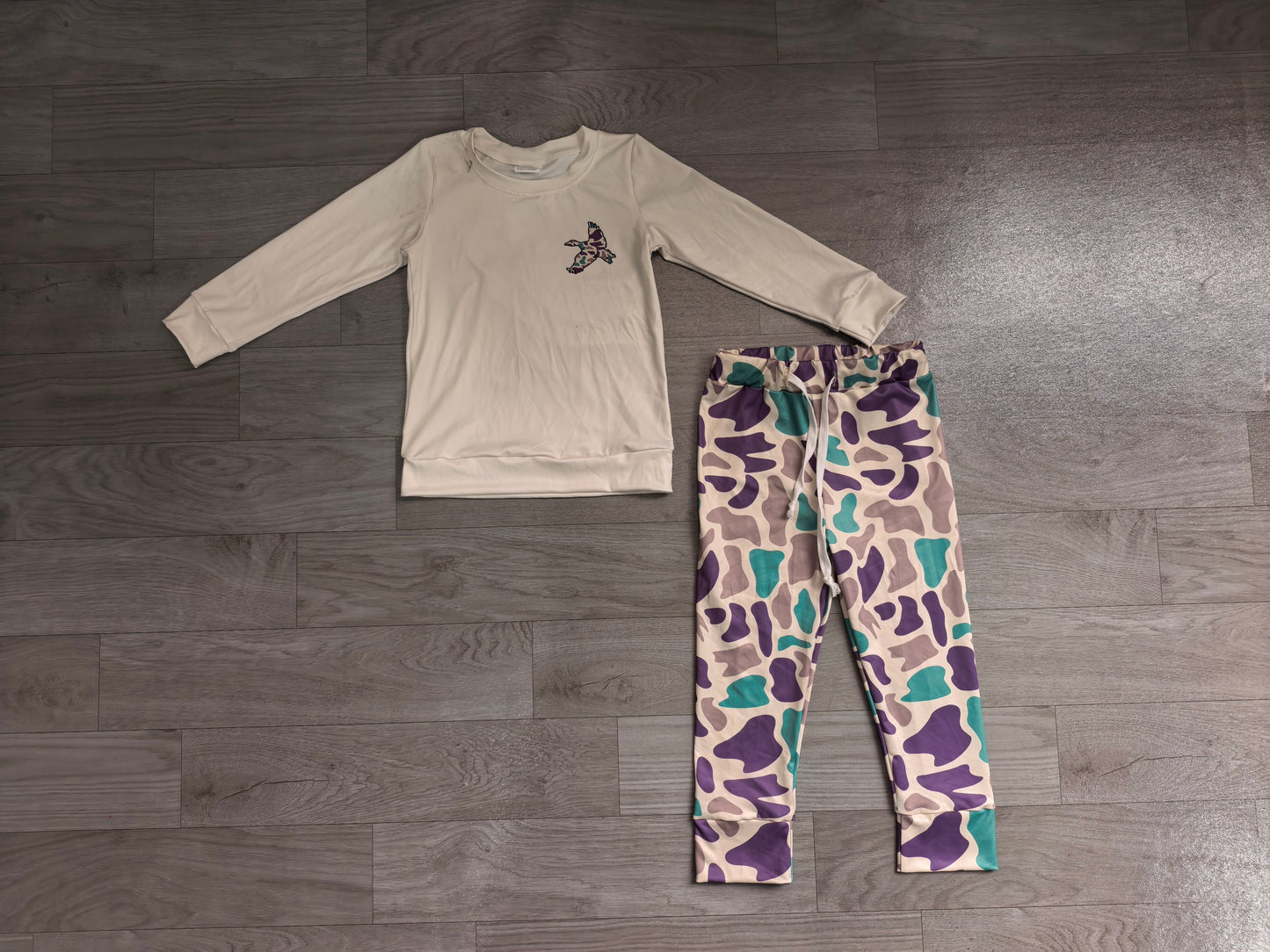 Camo duck shirt long sleeve top matching pants baby boy outfit preorder