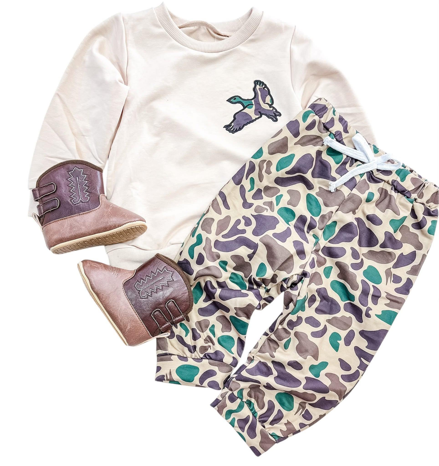 Camo duck shirt long sleeve top matching pants baby boy outfit preorder