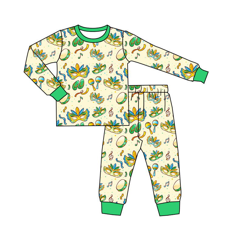 Mardi Gras mask baby boy long sleeve pajama set outfit preorder