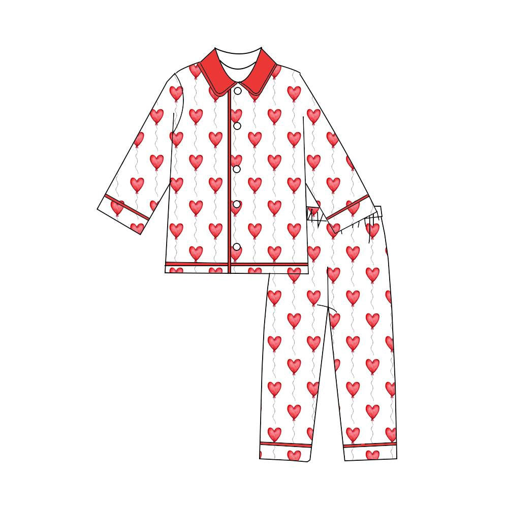 Valentines heart design kids boys long sleeve pajama set outfit preorder