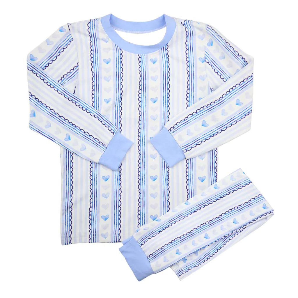 Blue heart design kids long sleeve outfit preorder
