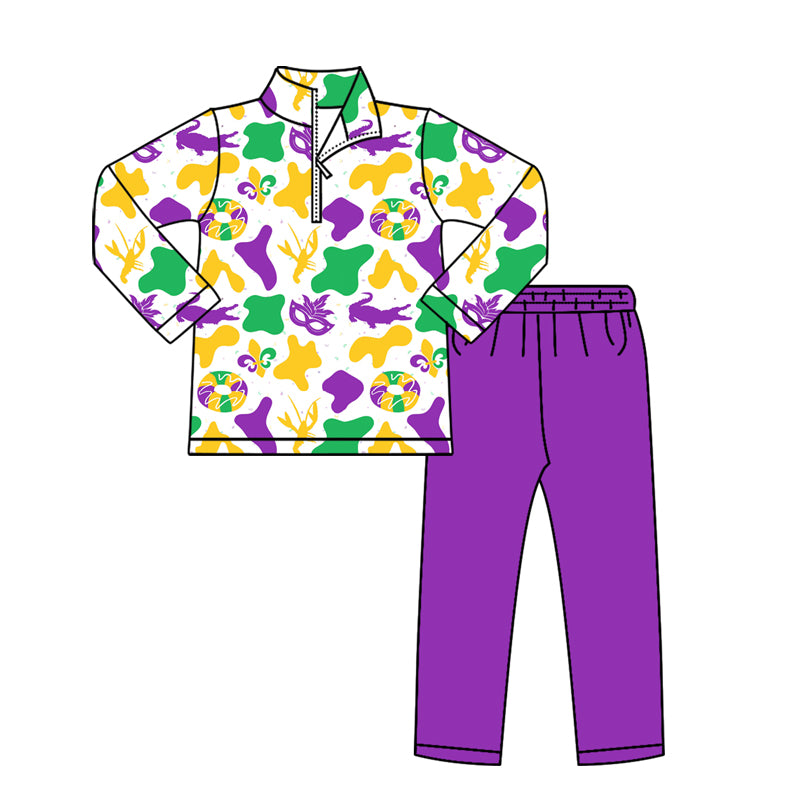 Mardi Gras design kids boy long sleeve outfit preorder