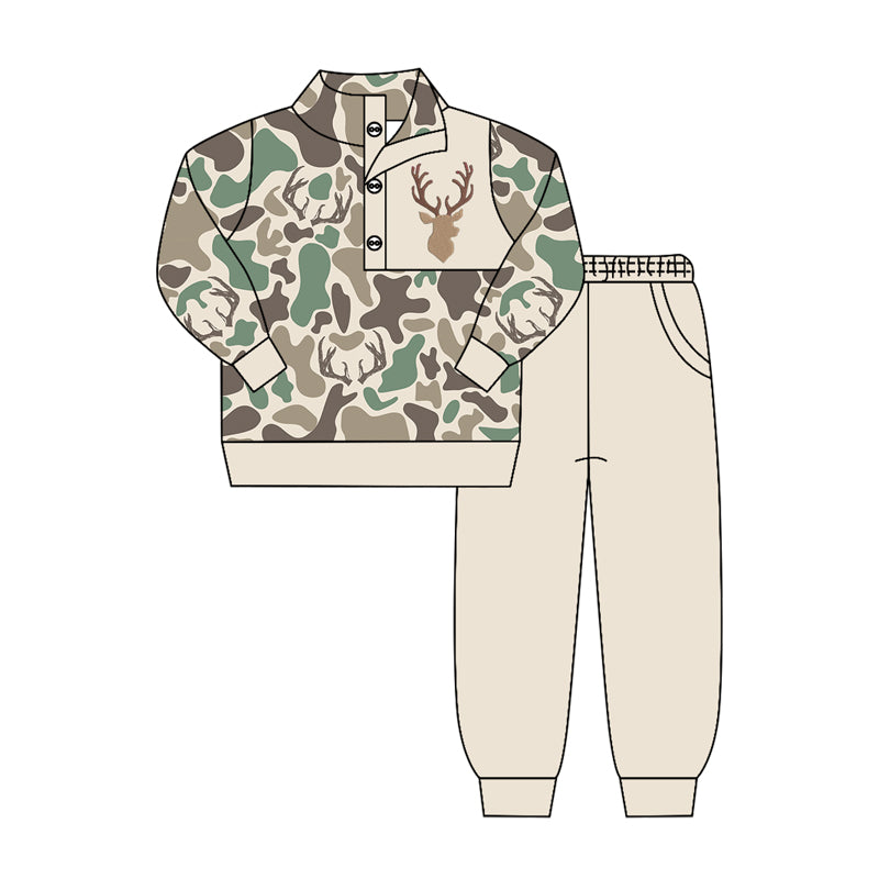 Deer camo long sleeve pullover top matching pants outfit preorder