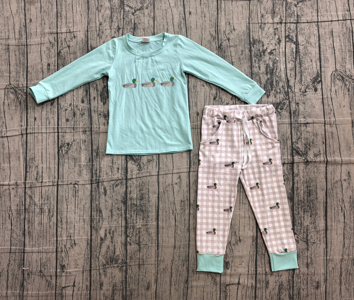 Embroidery Duck long sleeve top matching pants boy outfit preorder
