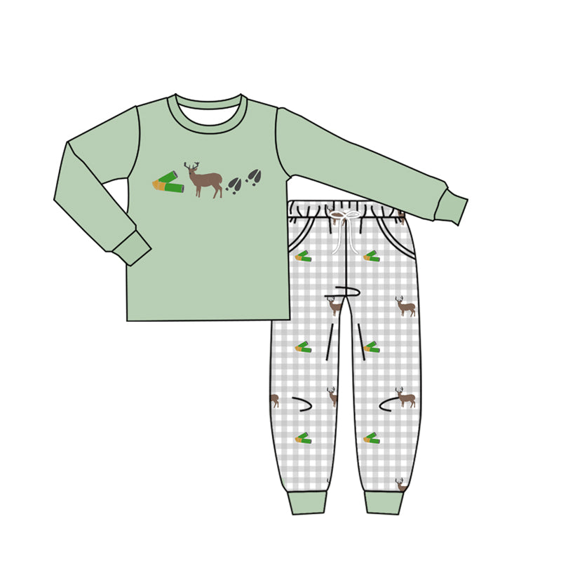 Deer long sleeve green top matching pants boy outfit preorder