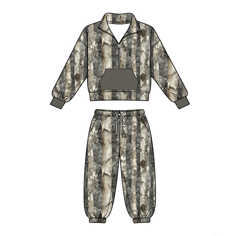 Camo print long sleeve pullover top matching pants boy outfit preorder