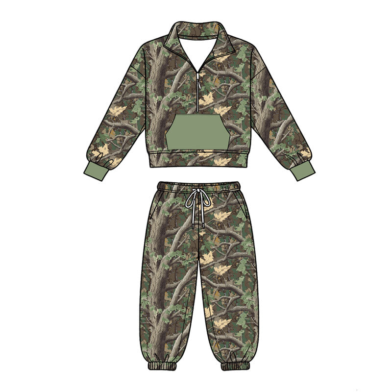 Camo print long sleeve pullover top matching pants boy outfit preorder