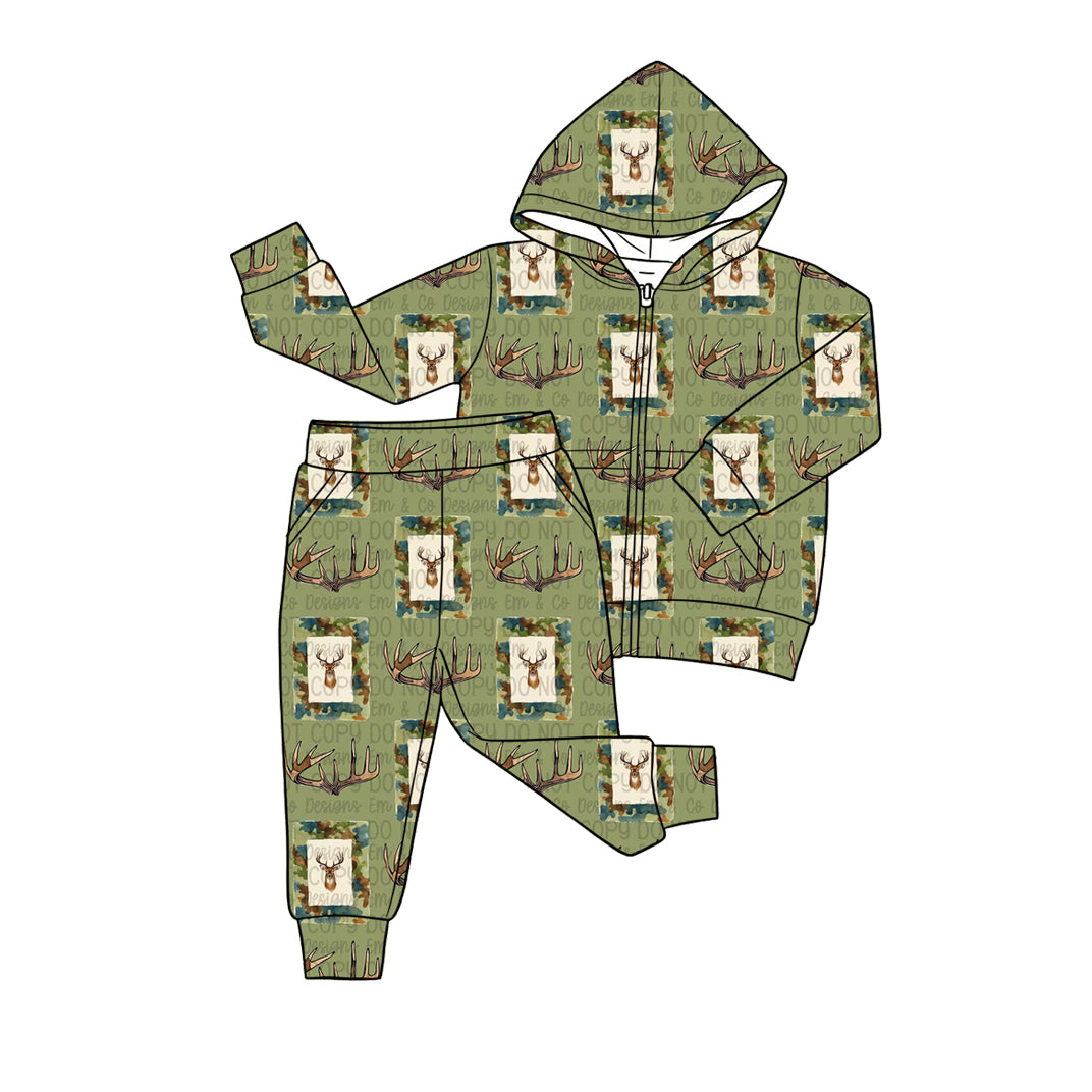 Deer print boys long sleeve hoodie set outfit preorder