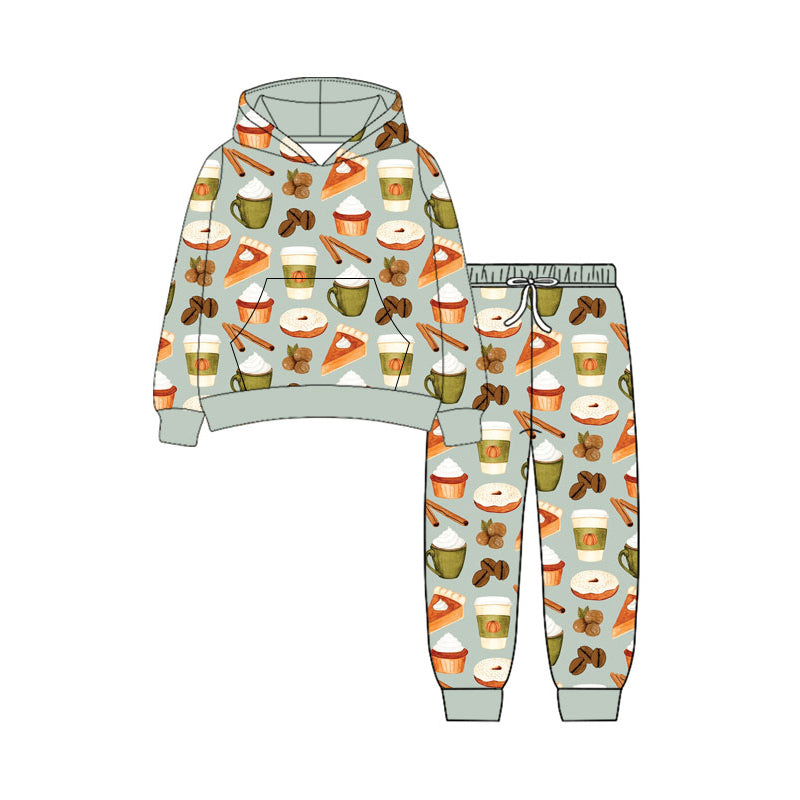 Fall season print boys long sleeve hoodie set outfit preorder