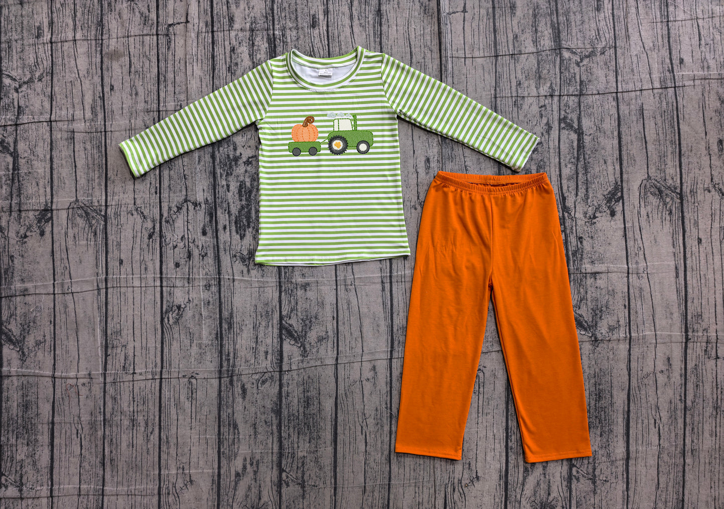 Boy long sleeve embroidery pumpkin truck top matching pants boy spring fall outfit preorder